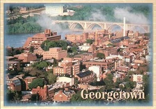 Georgetown Washington DC, Business District, Potomac River, Key Bridge, Postcard