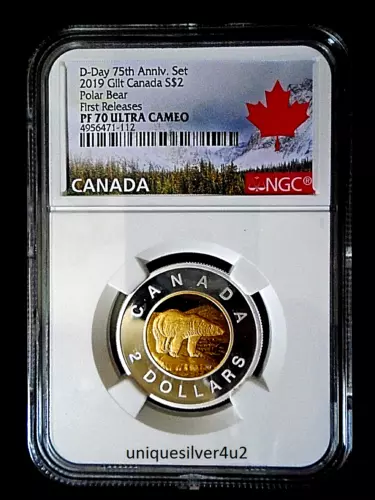 2019 CANADA $2 GOLD GILT SILVER POLAR BEAR PROOF NGC PF70 UCAM FIRST RELEASES