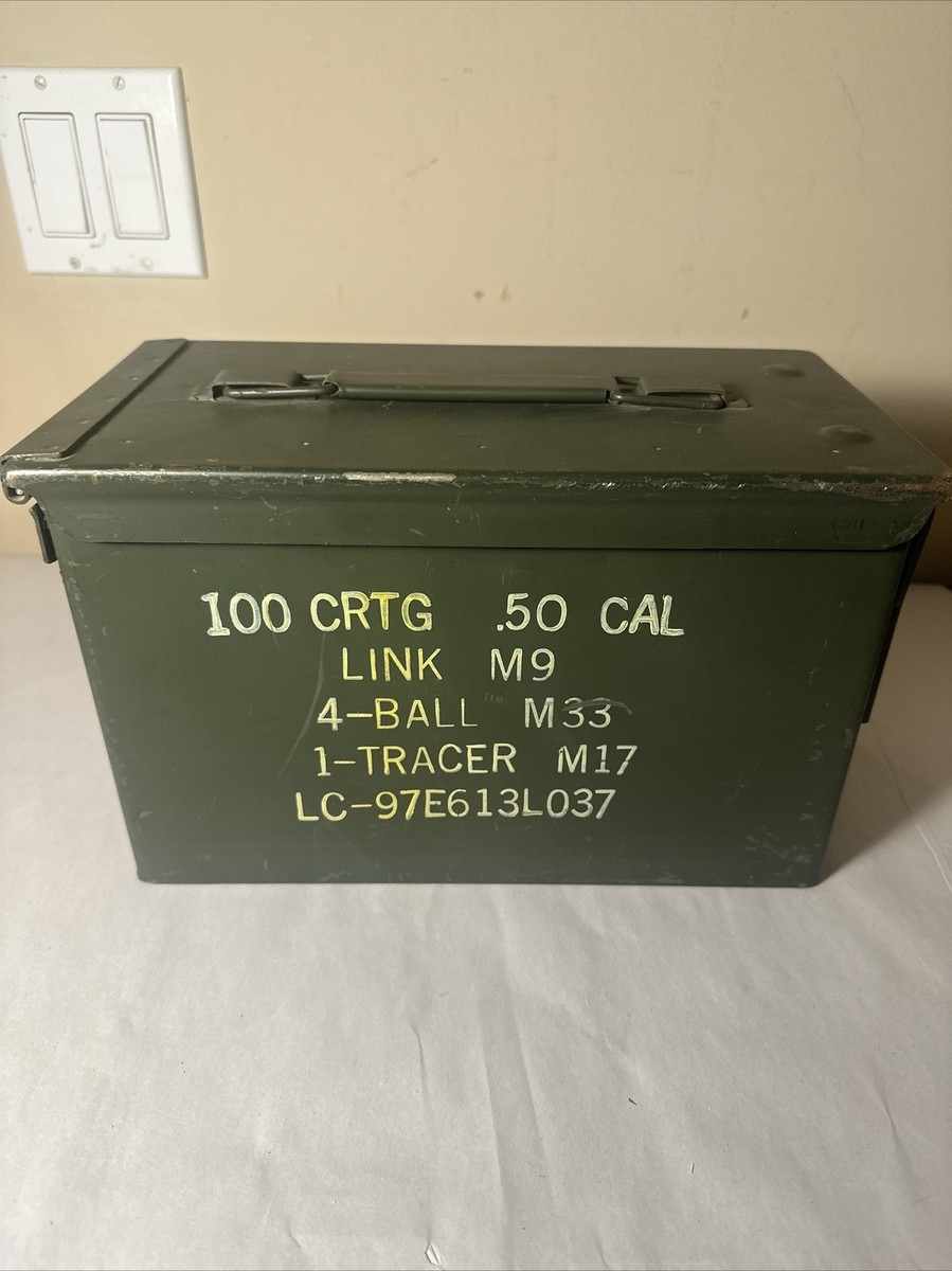 US Military Ammo Empty Metal Box Can 100 Cartridges Cal .50