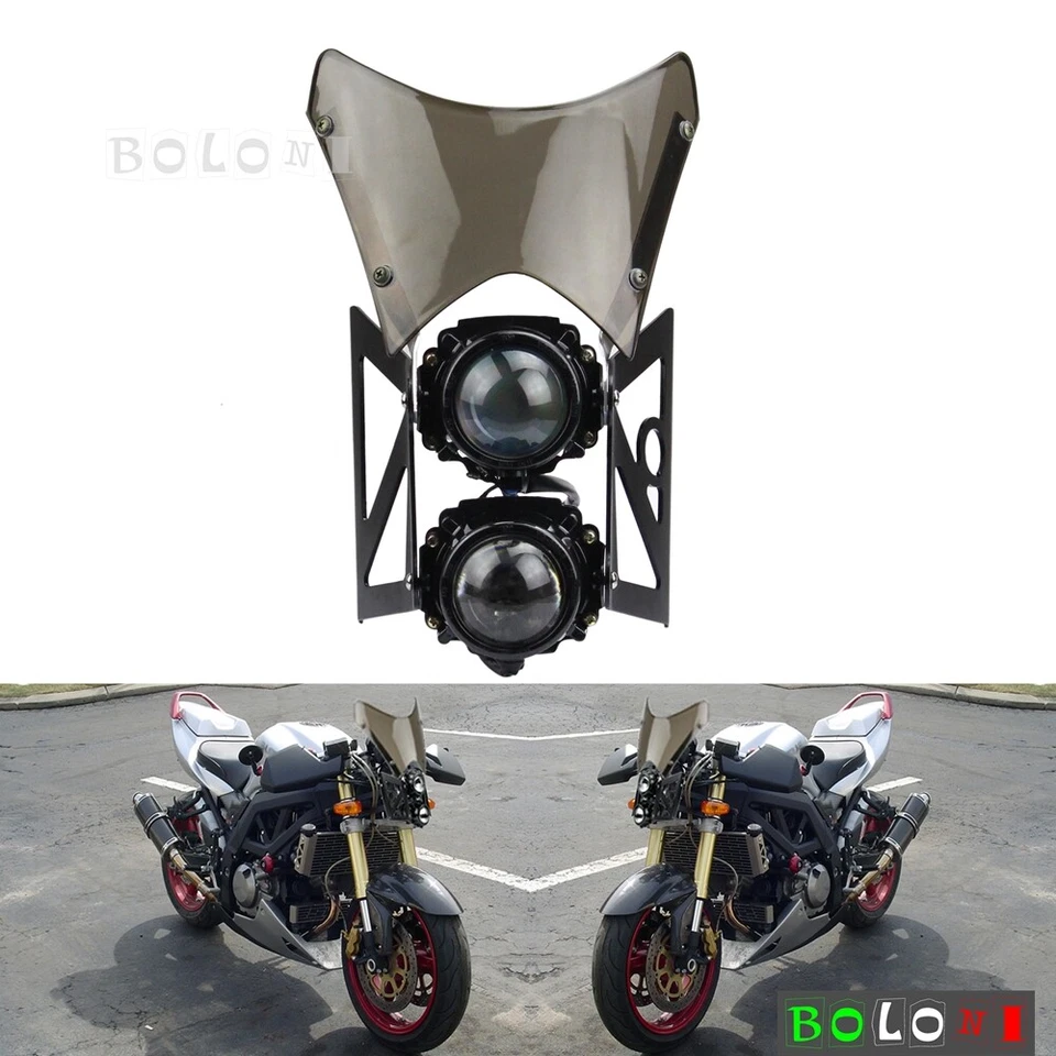Proyector apilado de faros dobles para motocicleta con marca E y DOT para moto de tierra Foto 2 de 4