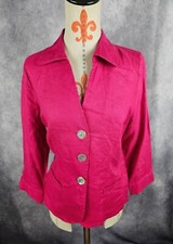 Kim Rogers 100 Linen Pink Collared Button Up Blazer Jacket 3/4 Slv Women 10 EUC