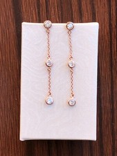 925 Sterling Silver By the Yard Drop Earrings Bezel CZ Station 47mm x4mm Dainty