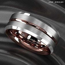 8/6mm ATOP Tungsten Carbide Ring Silver Stripe Comfit Wedding Band Men Women