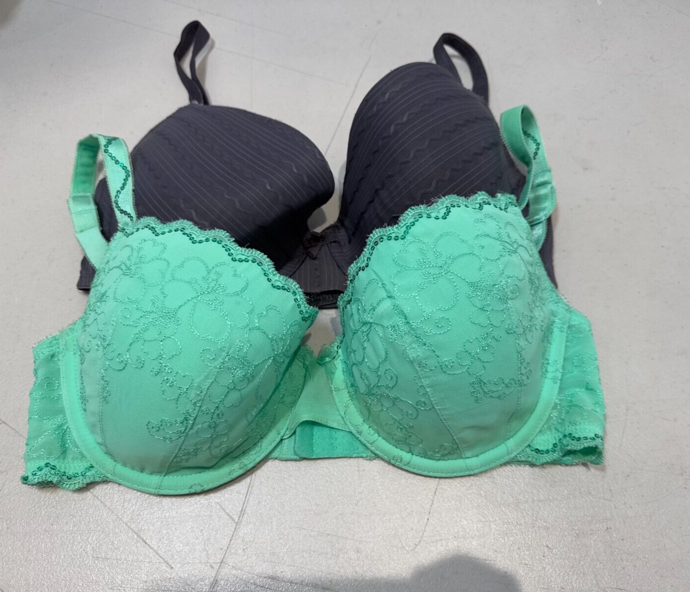 F&F X 2 Bra Bundle Underwired Padded Lace Detail Bras Size 34DD Green Brown