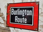 VINTAGE BURLINGTON ROUTE PORCELAIN TRAIN SIGN METAL RAILROAD RAIL RAILWAY ENGINE
