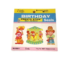 VTG Eureka Childs Birthday Party Seals 85811 Carousel Clown Presto Stick