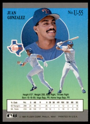 1991 Fleer Ultra Update Juan Gonzalez Baseball Cards #U-55 | eBay