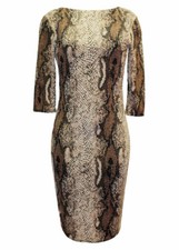 UK WOMENS CLASSY 3/4 SLEEVE BODYCON/STRETCH SNAKE PRINT DRESS SIZES 8, 10 & 12