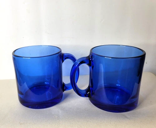 Set of 2 Cobalt Glass Coffee Mugs Made in the USA 3.75 Inches
