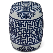 US SELLER - Blue & White Porcelain Chinese Key Motif Garden Stool