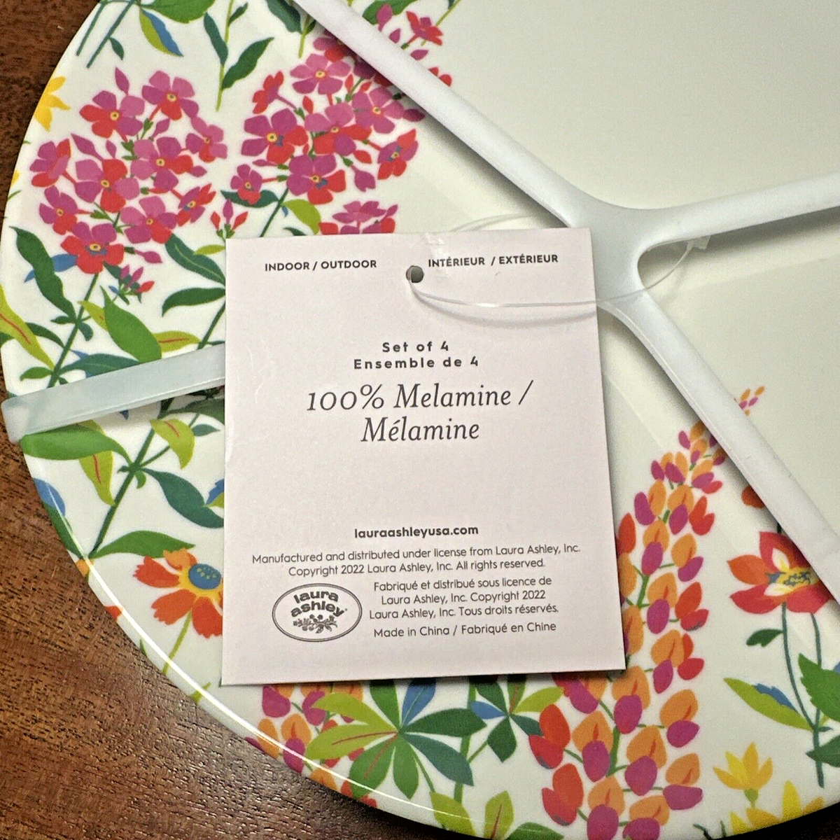 Laura Ashley 100% Melamine Plates Floral Set of 4 Indoor/Outdoor