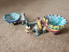 Vintage 2er Set Kunstkeramik Esel - Italien handbemalt bunt Kitsch