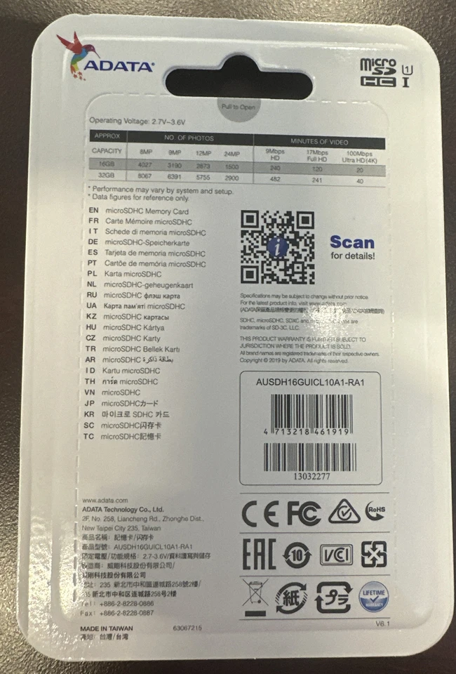 ADATA MicroSD HC CARD TF Class 10 16GB Memory BRAND NEW W ADAPTER - Image 2 of 3