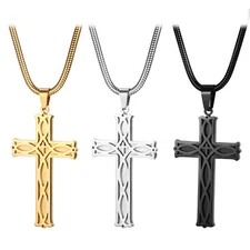 Men's Titanium Steel Infinity Celtic Cross Irish Knot Pendant Necklace Chain