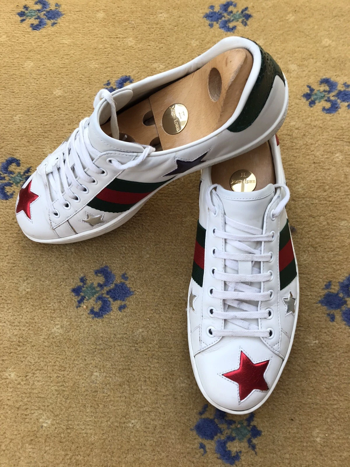Gucci Ace Baskets Chaussures Etoile Blanc Toile Vert Rouge Homme UK 8 US 9 EU 42