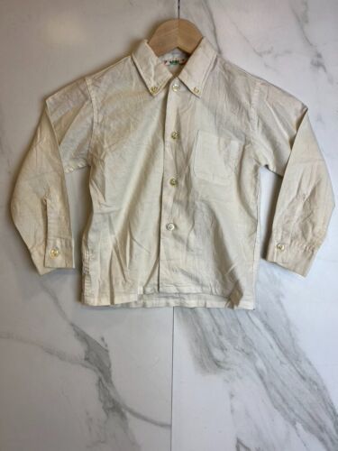 Vtg Health-Tex 90s Boys Long Sleeve Dress Shirt Solid White Ivory Size 5 - Picture 1 of 4