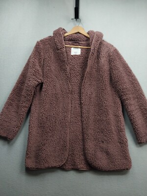 Victoria Secret PINK Sherpa Cardigan Womens XS Purple Open Front Hoodie Jacket