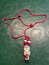 Vintage Christmas Necked Santa Claus 2" Satin Yarn Clay Sculpture Necklace