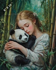 Girl with Panda Cub in Bamboo Grove 8x10 Matte Print - Wall Art Decor 