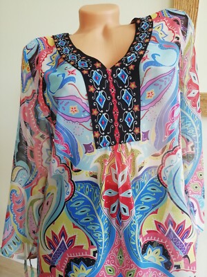 Gr. 40-42 Alba Moda Schlupfbluse Tunika Chiffon semitransparent blau -60% Rabatt