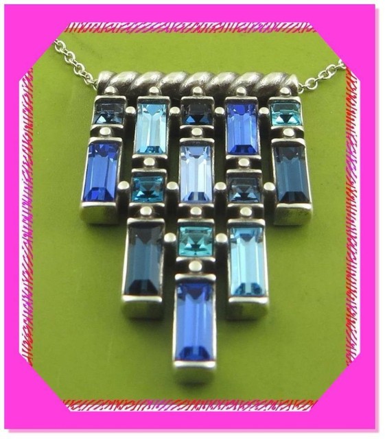 BRIGHTON MODERNA BLUE Crystal Silver Short NECKLACE NWtag $74