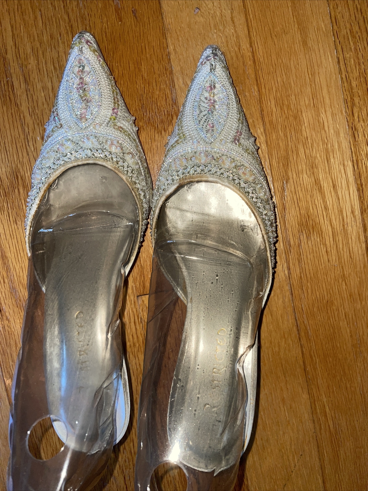 restricted shoes Pumps Pointed Toe Bejeweled Whit… - image 1