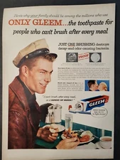 Gleem Toothpaste-Man Eating At Dining Counter-Print Ad 1956