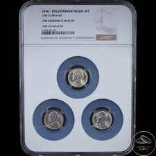1938 PDS Jefferson Nickel Set MS66 5FS Hard to Find Rare Full Steps Set+++