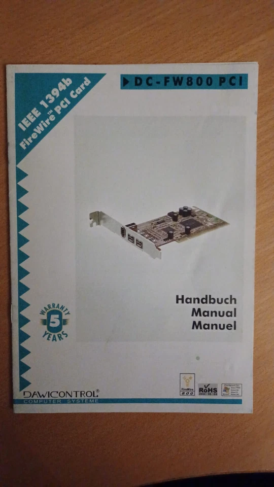 Bedienungsanleitung/Handbuch IEEE 1394b FireWire PCI Card DC-FW800 DAWCONTROL