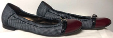 AGL LEOMBRUNI BALLET FLATS BLACK SILVER HOUNDSTOOTH W MERLOT PATENT CAP TOE 37