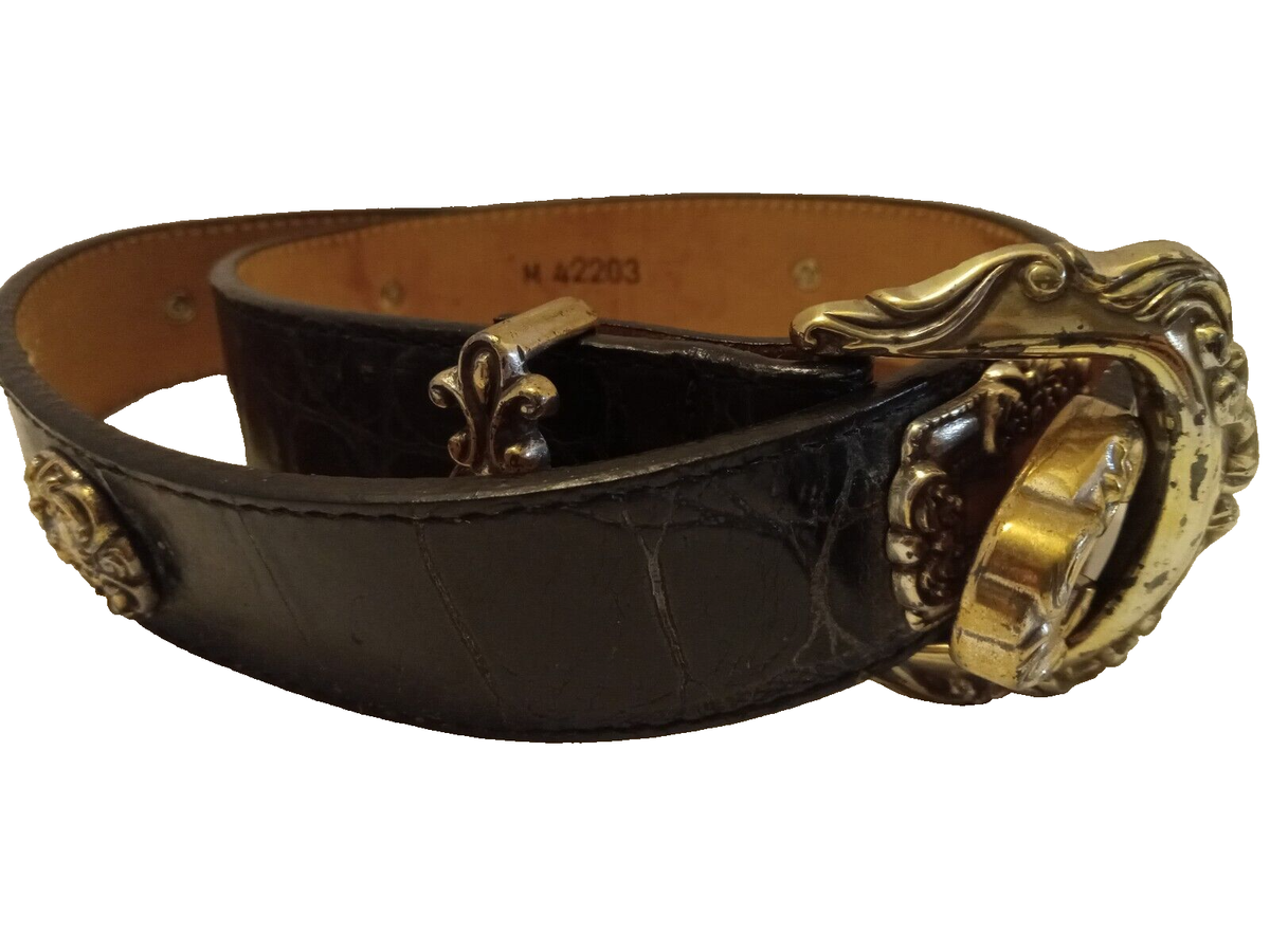VTG Womens Brighton Stamped 1993 Black Concho Belt Size S Small