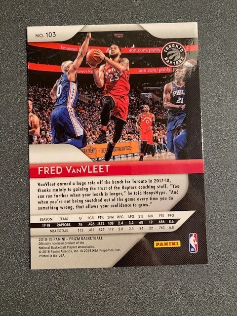 2018-19 Panini Prizm Fred VanVleet 1st Prizm #103 Toronto Raptors - Image 2 of 2
