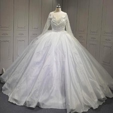 Princess Wedding Dresses Long Sleeve V Neck Sweep Train A Line Bridal Ball Gown