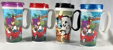 Whirley Disney Parks Quick Fill 14oz Travel Mugs/Cups Lot/4 W/Lids Made In USA
