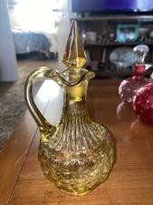 Adams & Co Glass Cruet with Stopper Thousand Eye EAPG Amber Vintage