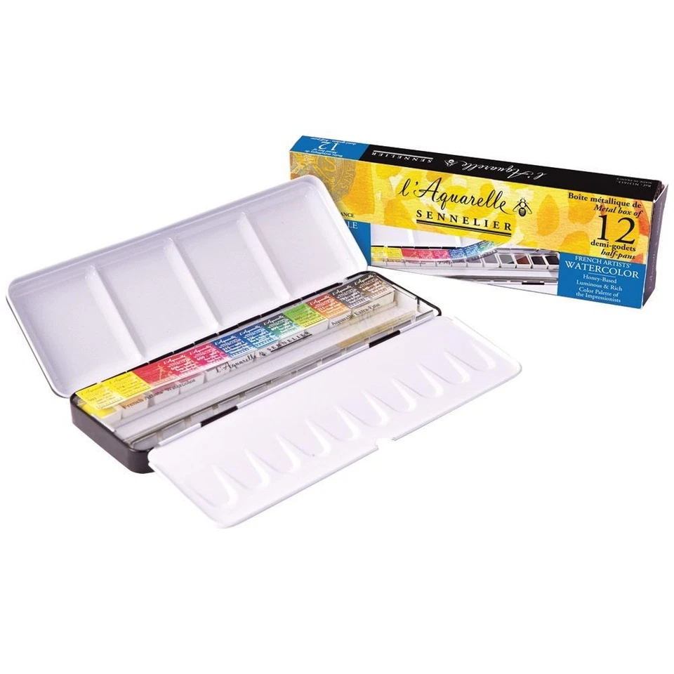 Sennelier l'Aquarelle Artists' Watercolor 12 Half Pan Metal Box Set (N131613)