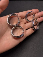 925 Solid Sterling Silver Shiny Polished Twist Hoop Earrings-30mm-2 styles