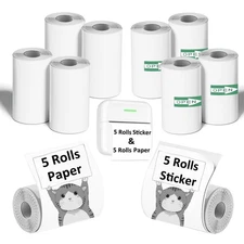 5 Rolls Thermal Printer Paper & 5 Rolls Self-adhesive Stickers, Mini Printer ...