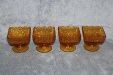 Set of 4 Square Sherbet Daisy and Button Amber by L G Wright Glass