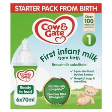 6 x 70ml Cow & Gate 1 First Infant Milk Formula Liquid Starter Pack from Birth