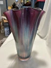 VINTAGE GLASS PURPLE AND BLUE ITALIAN MURANO STYLE ART HANDKERCHIEF VASE