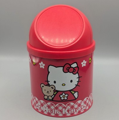 1999 Sanrio Hello Kitty Red Desktop Tin Trash Bin Can Japan