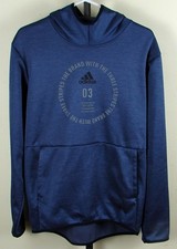Adidas Climawarm Men's Blue Three Stripe Blue Pullover Hoodie Size M
