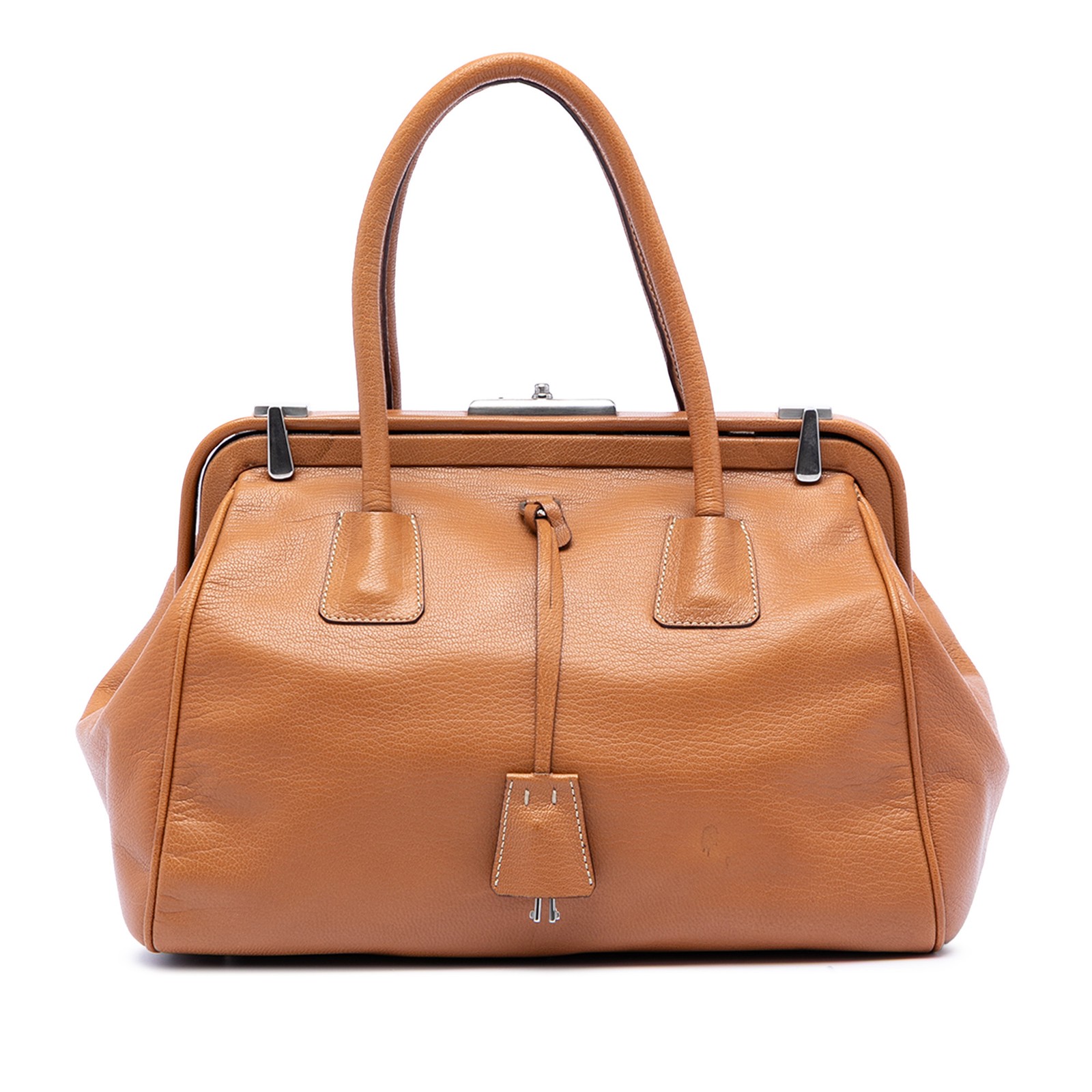 Authenticated Prada Goatskin Madras Cerniera Light Brown Leather Handbag