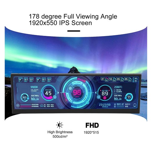 12.6in Secondary Screen FHD IPS Second Screen Stretched Bar LCD Display 1920 NEW - Afbeelding 7 van 12