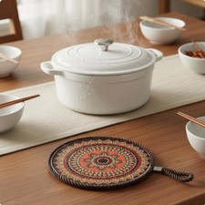 Protection de Table pour Plat Chaud Dessins Style Rétro sous-Plat Rond Protège