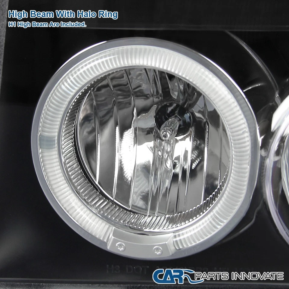 Black Fits 1992-1996 Bronco F150 F250 F350 LED Halo Projector Headlights Lamps Foto 3 de 4