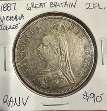 1887 Great Britain Jubilee Victoria Sterling Silver Double Florin
