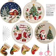 Christmas Embroidery Kits Hoop Size, Navy Blue, Red, White, Green