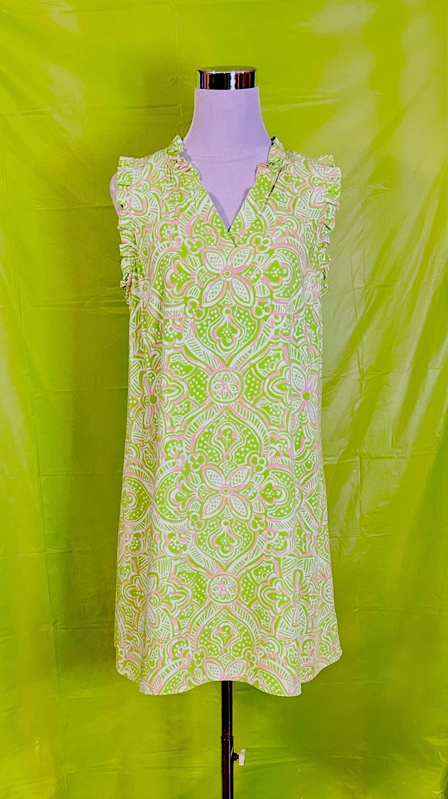 VETEMENTS Abito tubino Crown & Ivy donna taglia media verde con volant scollo a V costa preppy